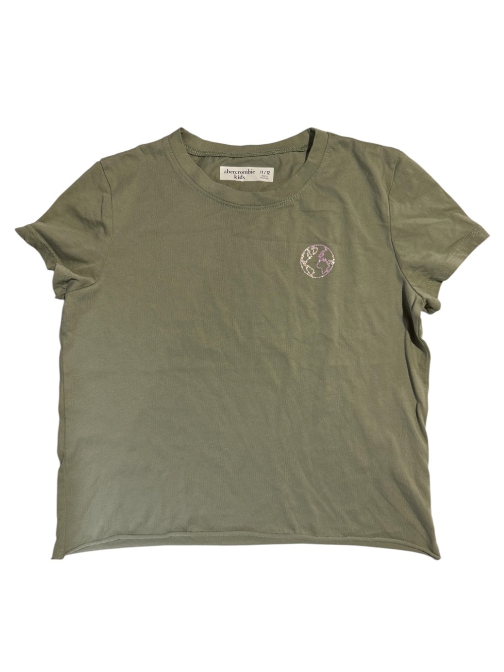 Abercrombie Girls Love Our Earth Short Sleeve T Shirt Olive Green Pink Sz 11/12